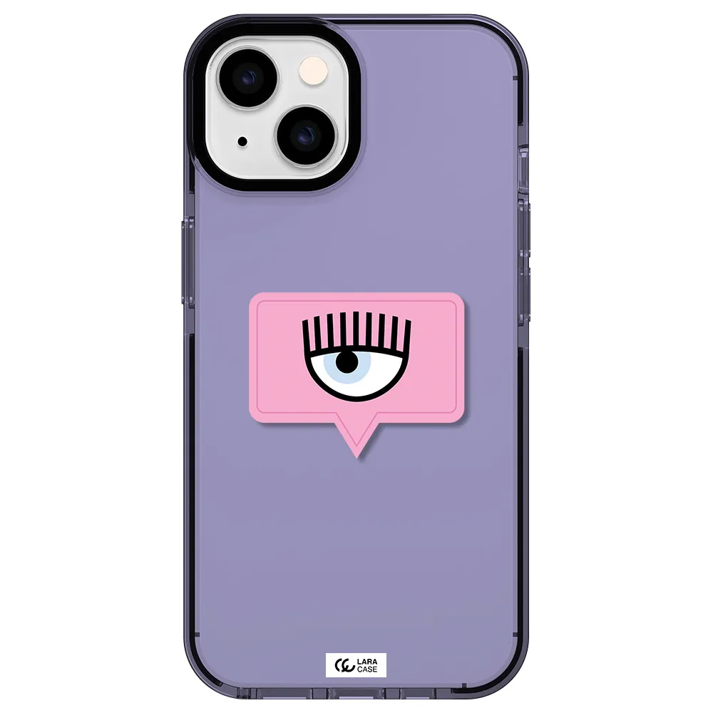 a pink chat bubble with eye and eyelashes Apple iPhone 14 impact Lilac Case