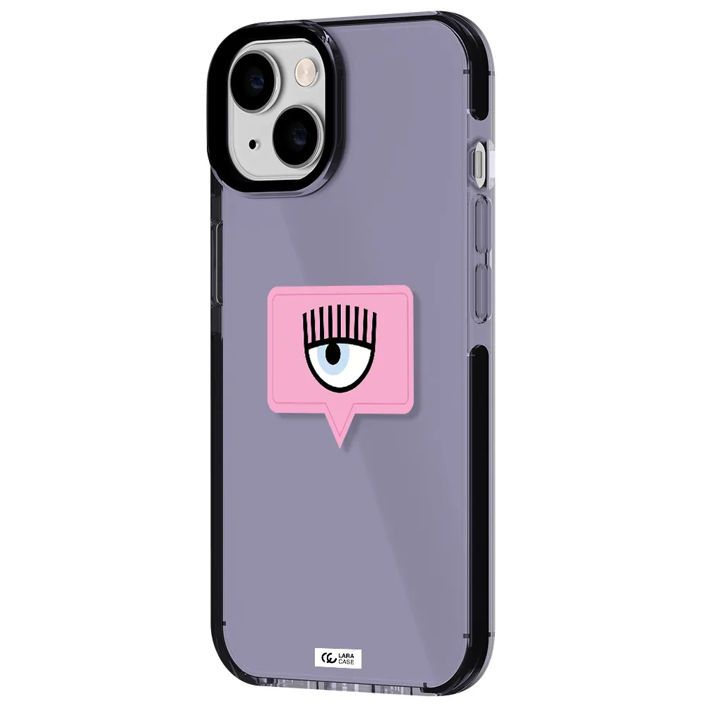 a pink chat bubble with eye and eyelashes Apple iPhone 14 impact Lilac Case
