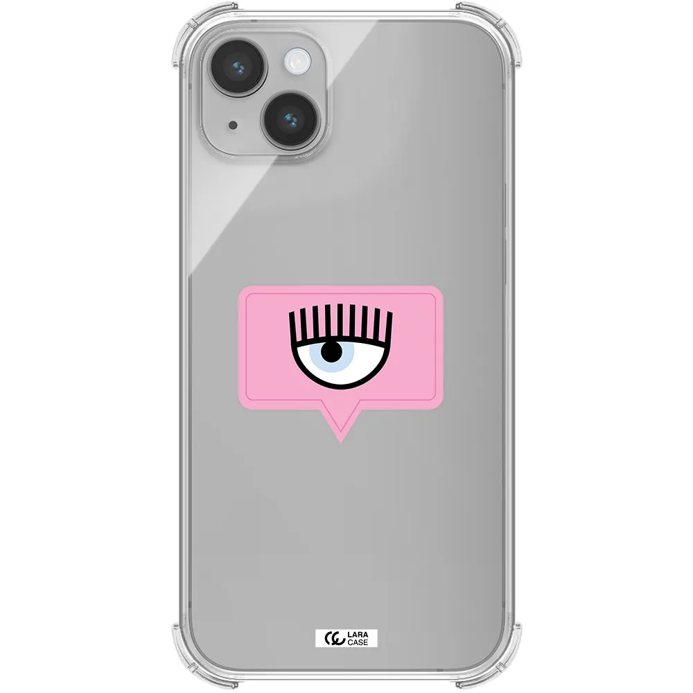a pink chat bubble with eye and eyelashes Apple iPhone 14 plus Clear PC Case