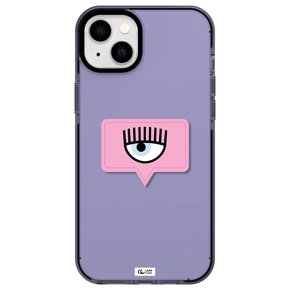 a pink chat bubble with eye and eyelashes Apple iPhone 14 plus impact Lilac Case