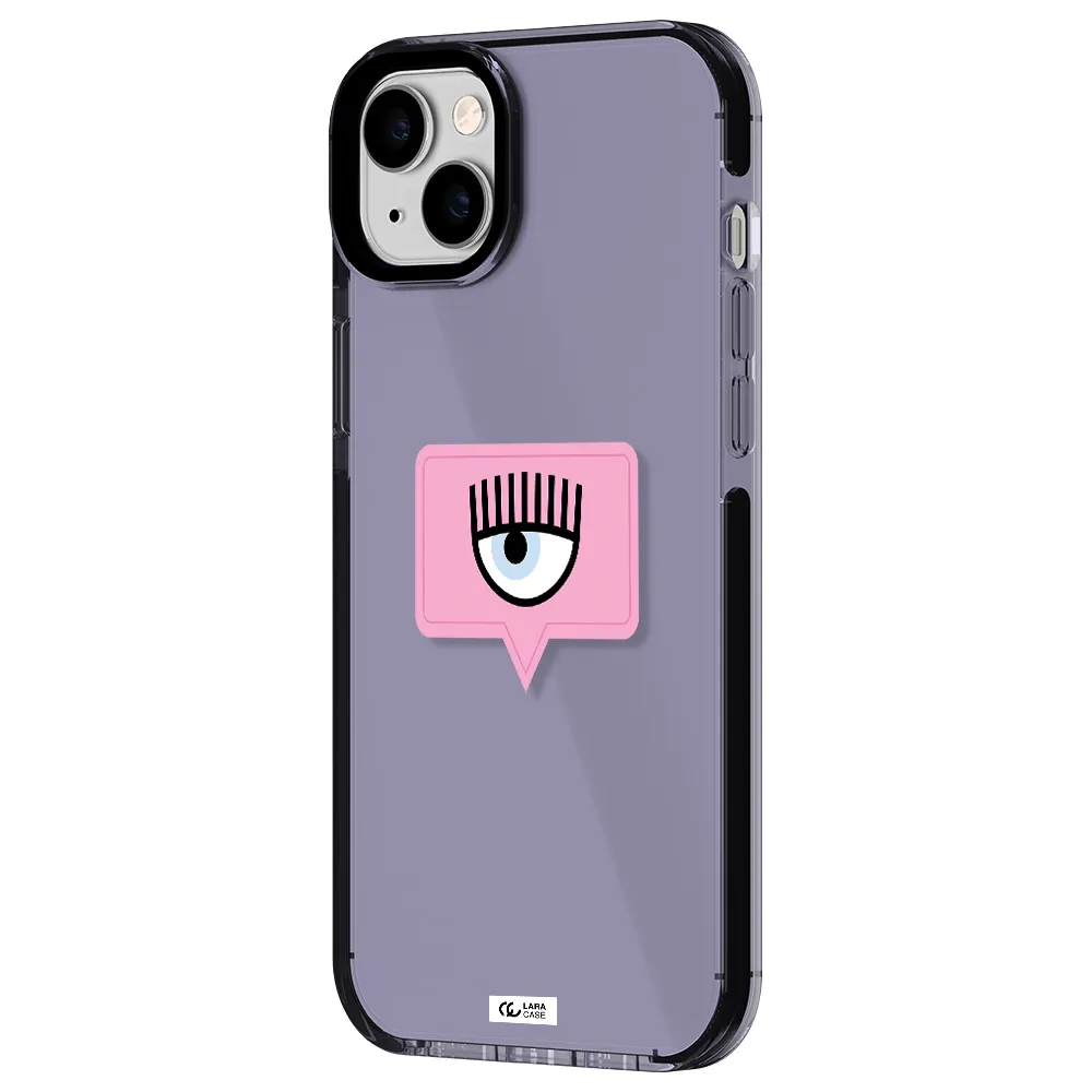 a pink chat bubble with eye and eyelashes Apple iPhone 14 plus impact Lilac Case