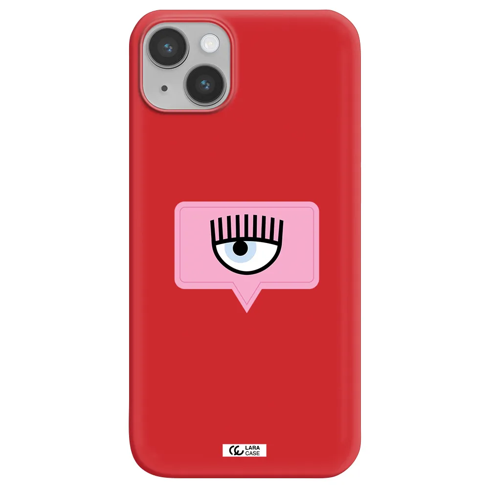 a pink chat bubble with eye and eyelashes Apple iPhone 14 plus Silicone Imperial Red Case