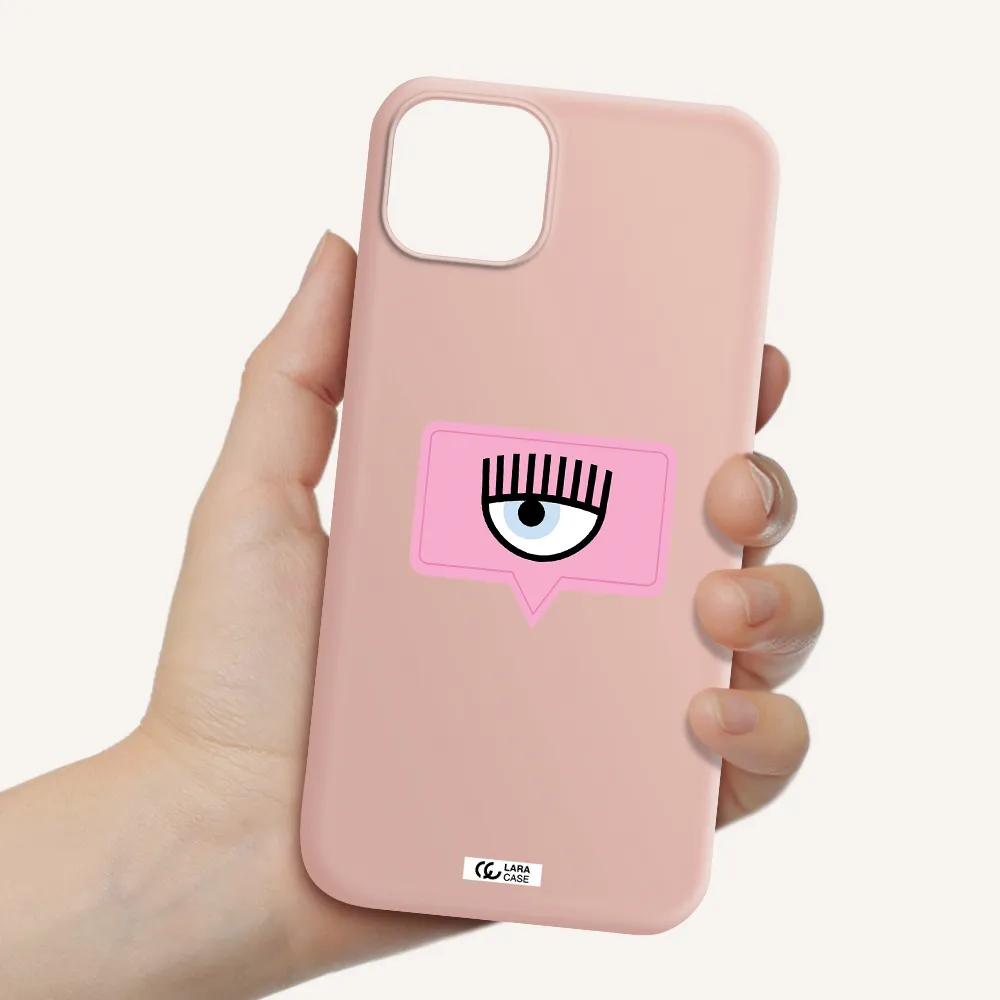 a pink chat bubble with eye and eyelashes Apple iPhone 14 plus Silicone pastel pink Case