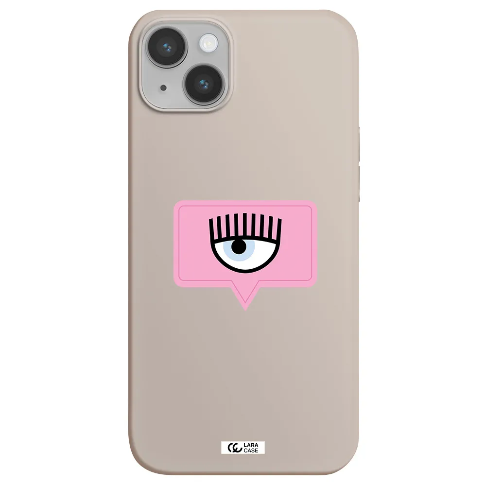 a pink chat bubble with eye and eyelashes Apple iPhone 14 plus Silicone Stone Case