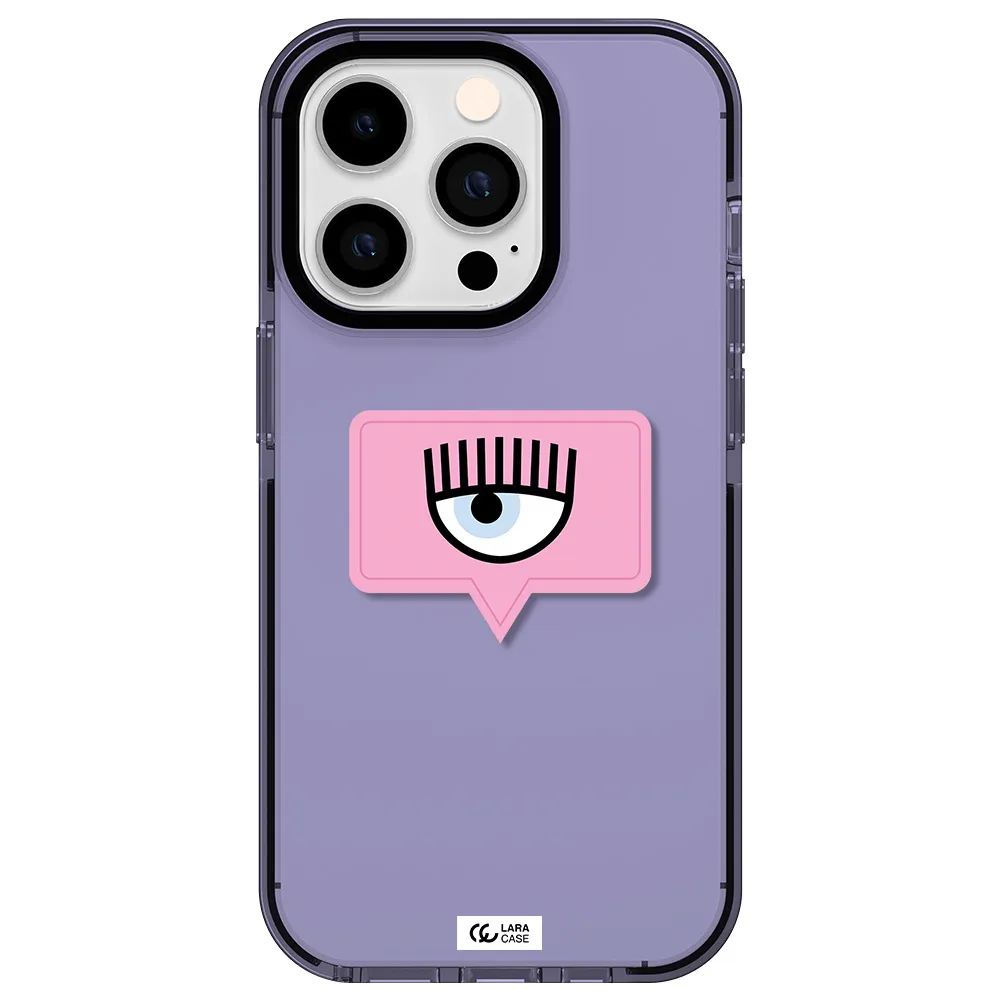 a pink chat bubble with eye and eyelashes Apple iPhone 14 pro impact Lilac Case