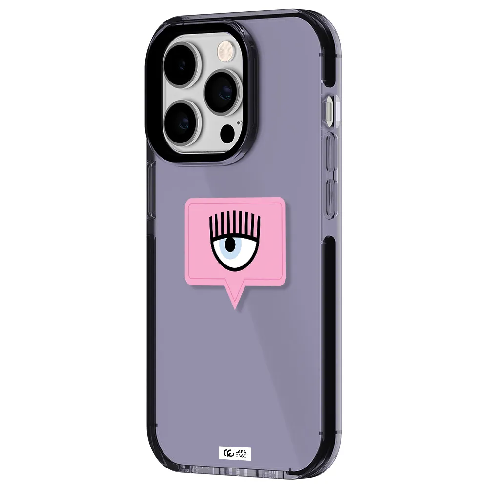 a pink chat bubble with eye and eyelashes Apple iPhone 14 pro impact Lilac Case