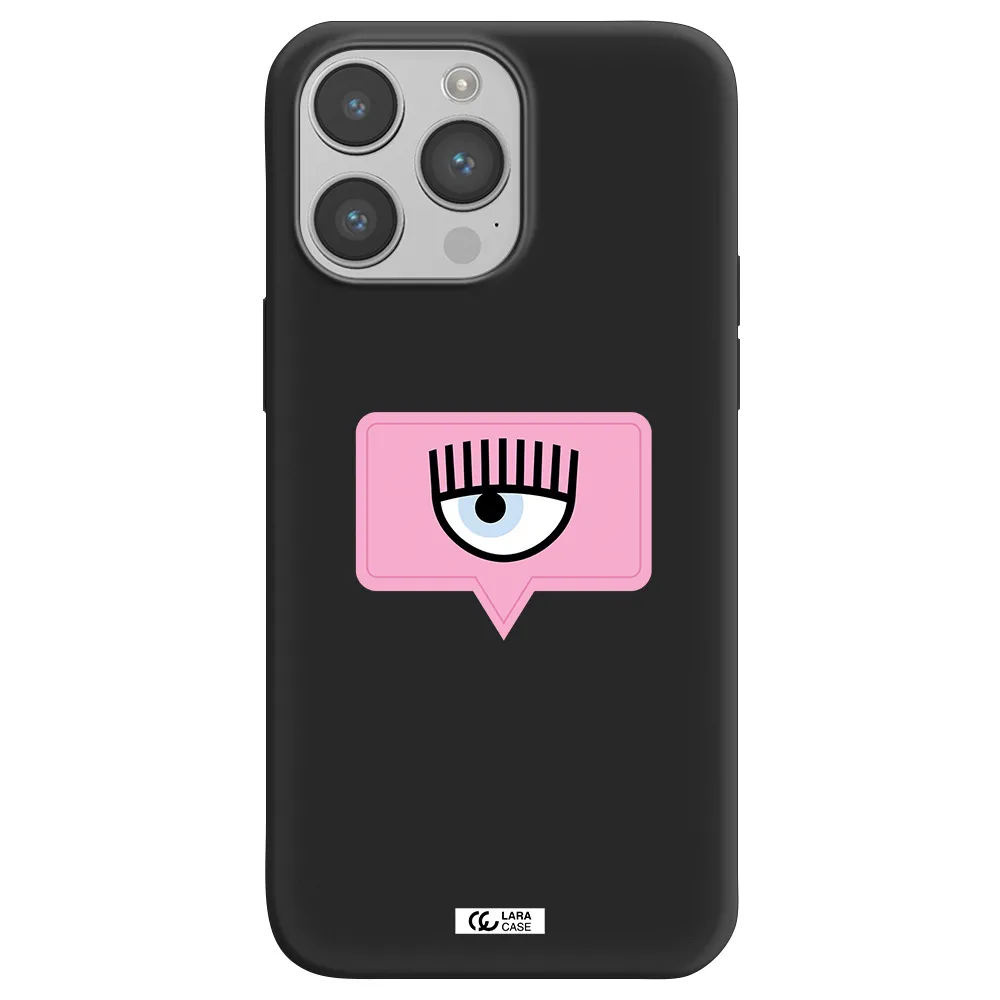 a pink chat bubble with eye and eyelashes Apple iPhone 14 pro max Silicone black Case