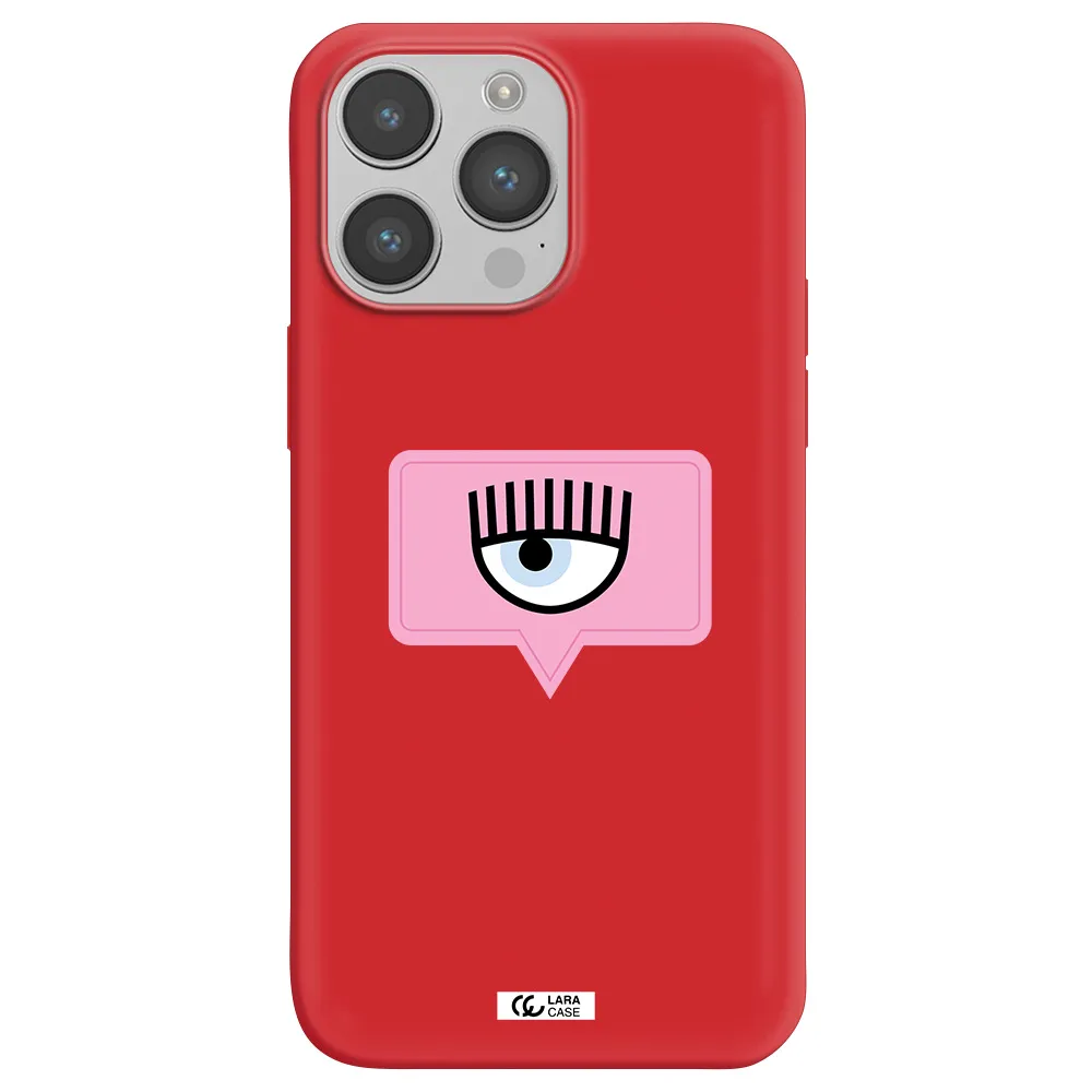 a pink chat bubble with eye and eyelashes Apple iPhone 14 pro max Silicone Imperial Red Case