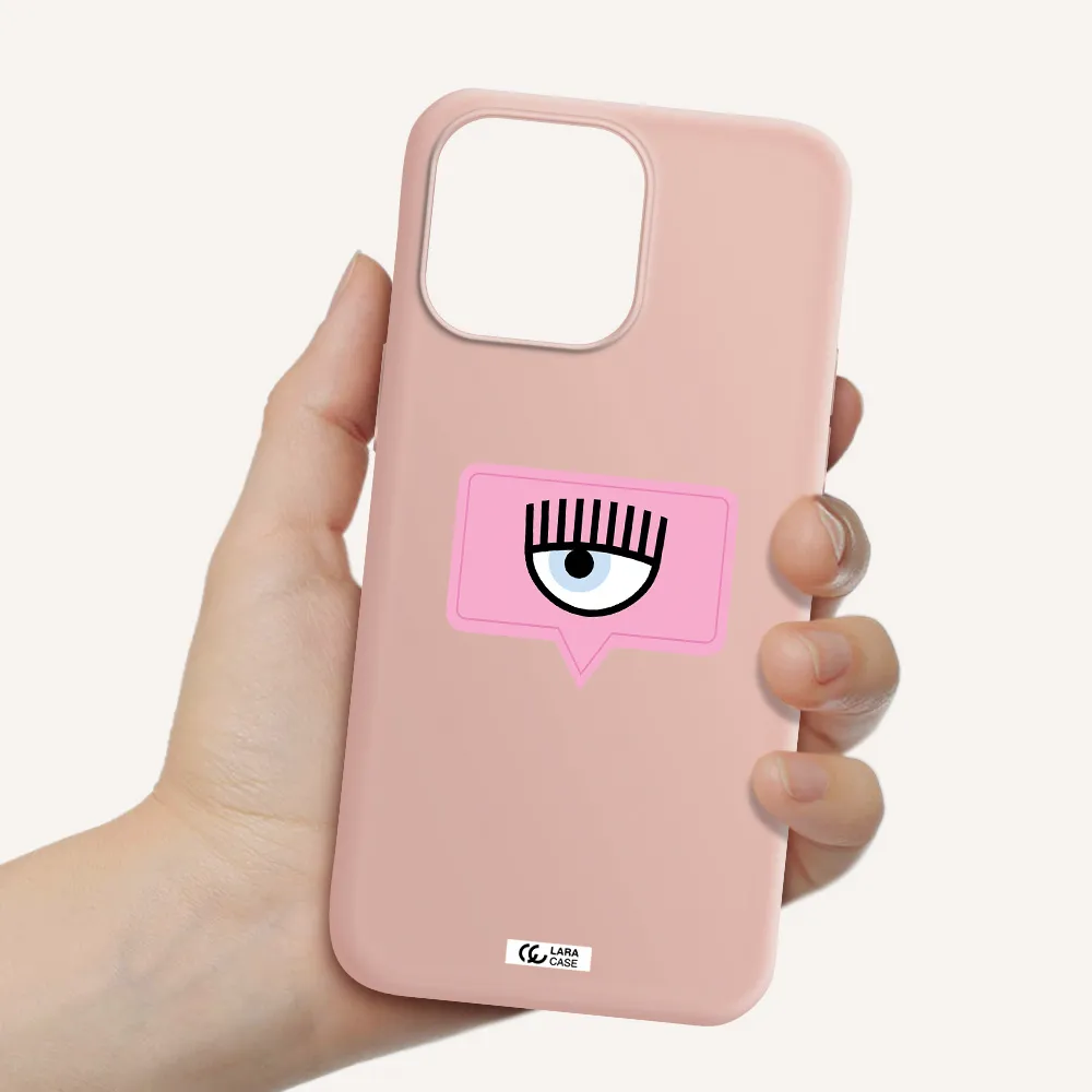 a pink chat bubble with eye and eyelashes Apple iPhone 14 pro max Silicone pastel pink Case