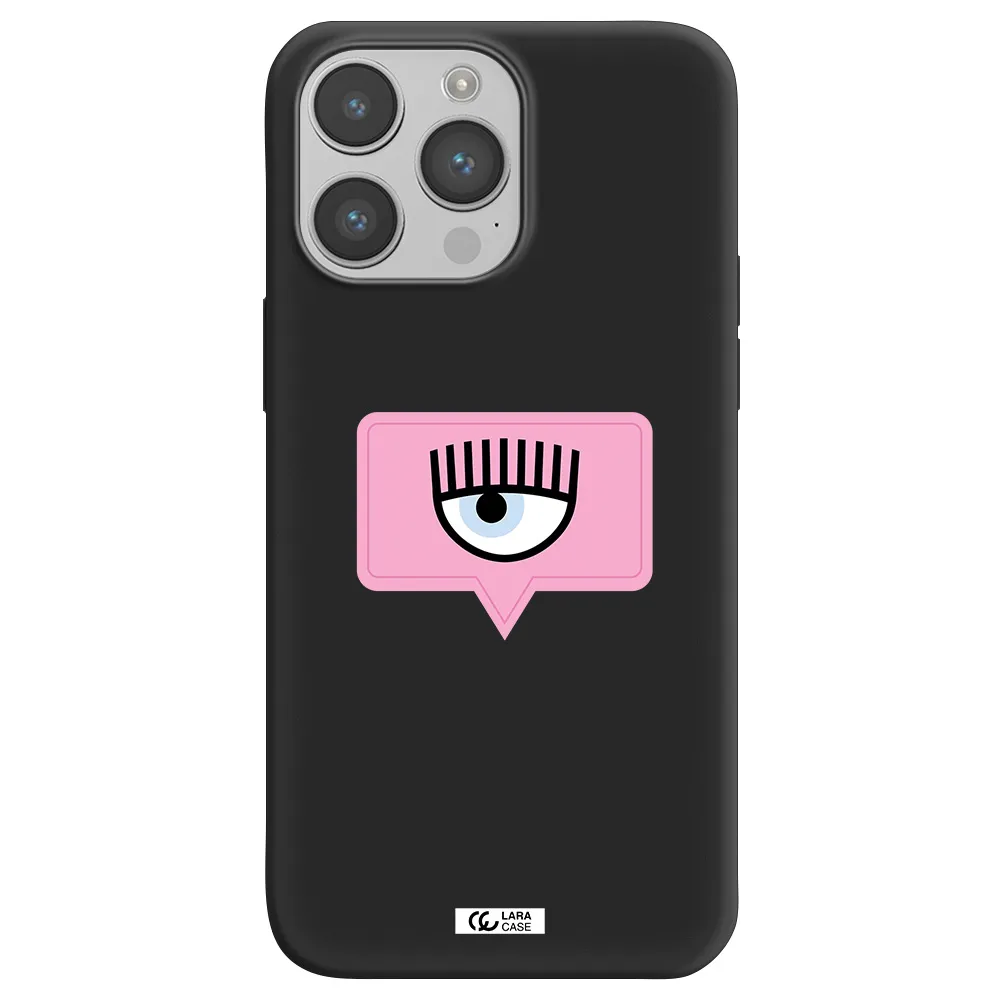 a pink chat bubble with eye and eyelashes Apple iPhone 14 pro Silicone black Case