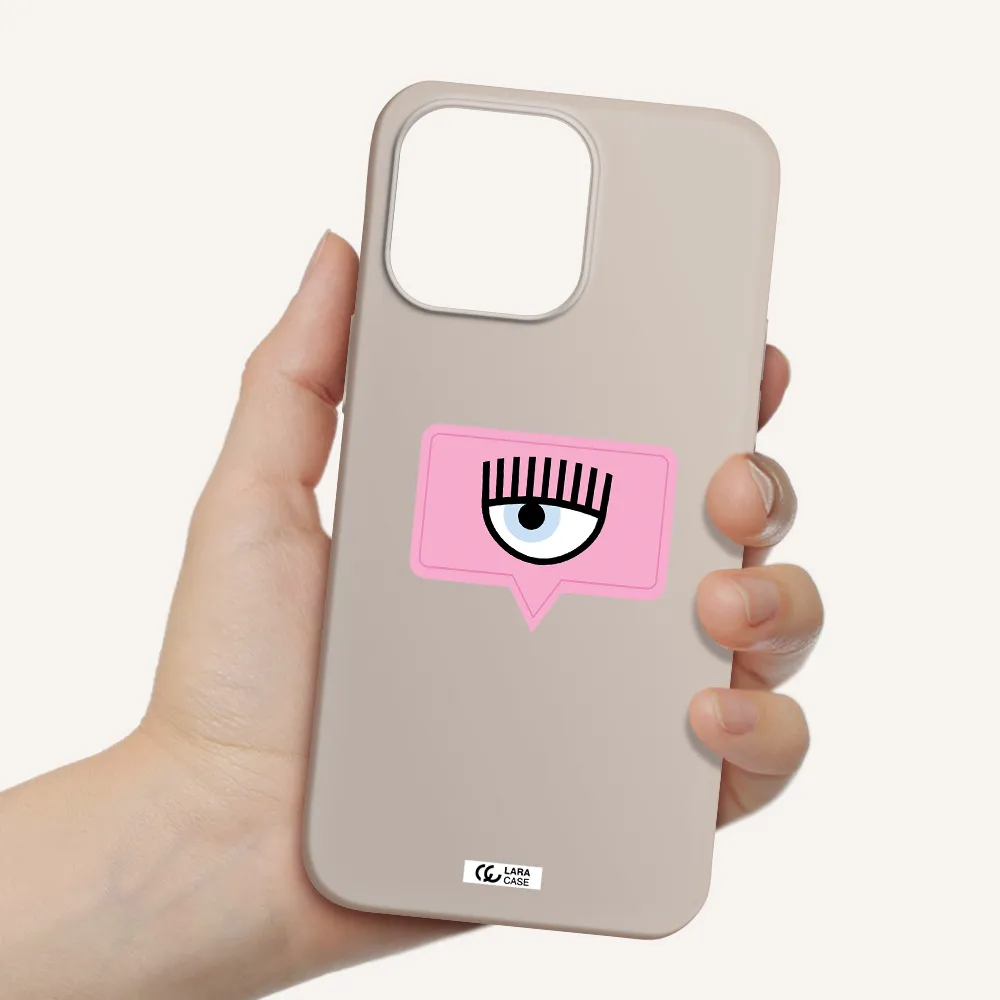 a pink chat bubble with eye and eyelashes Apple iPhone 14 pro Silicone Stone Case