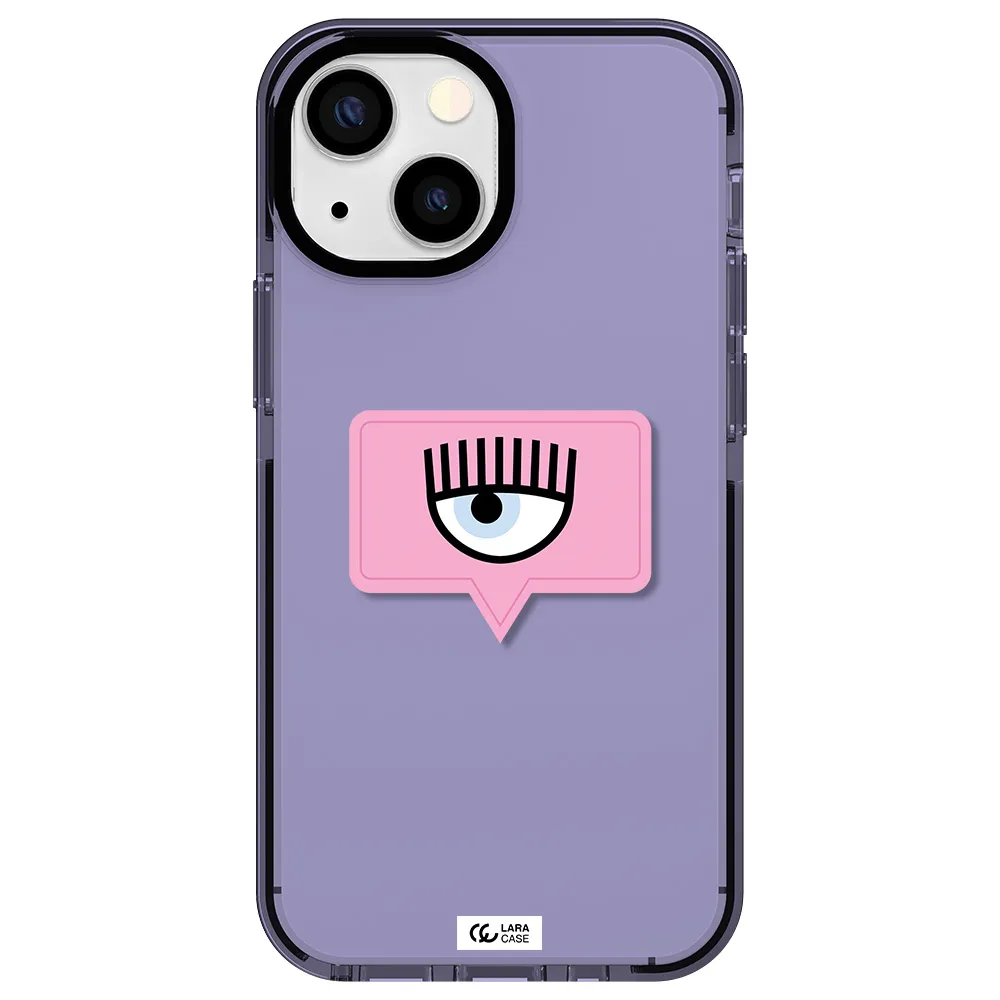a pink chat bubble with eye and eyelashes Apple iPhone 15 impact Lilac Case