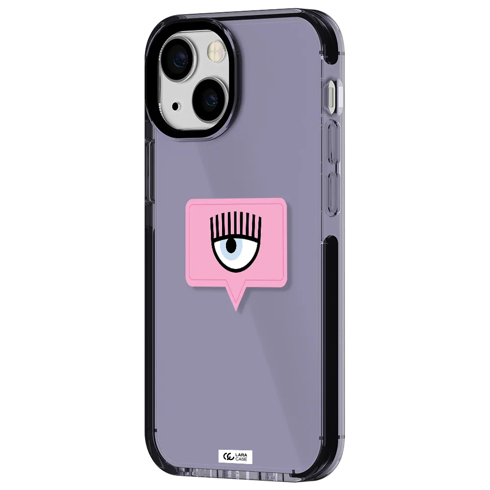 a pink chat bubble with eye and eyelashes Apple iPhone 15 impact Lilac Case