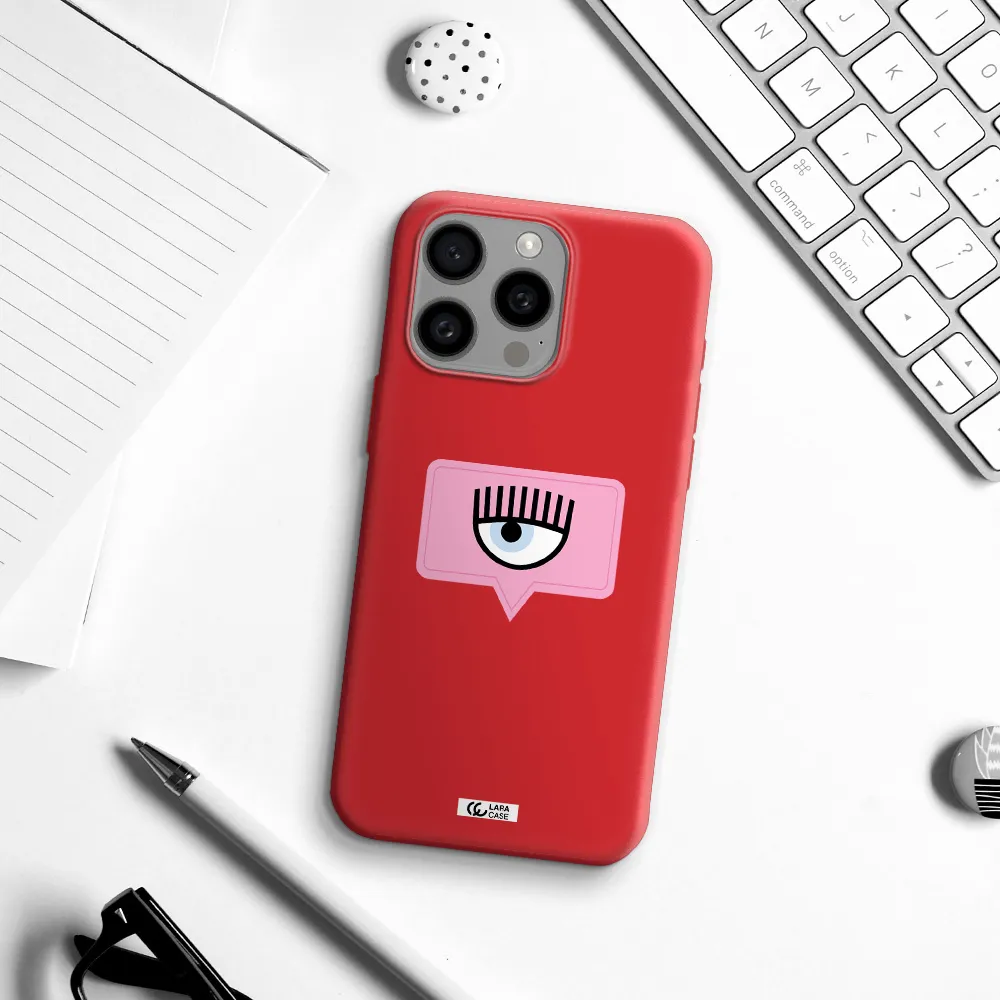 A Pink Chat Bubble With Eye And Eyelashes Apple Iphone 15 Pro Max Silicone Imperial Red Case