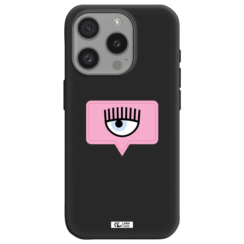 A Pink Chat Bubble With Eye And Eyelashes Apple Iphone 15 Pro Silicone Black Case
