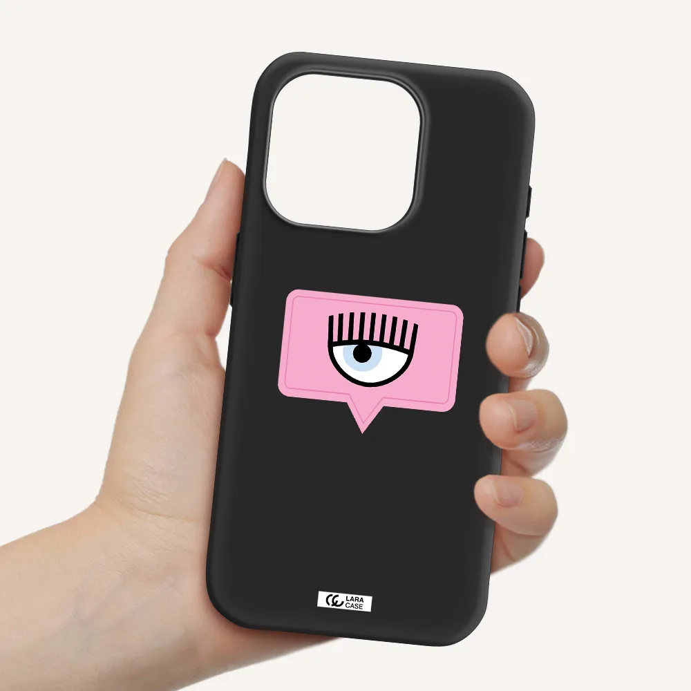 A Pink Chat Bubble With Eye And Eyelashes Apple Iphone 15 Pro Silicone Black Case