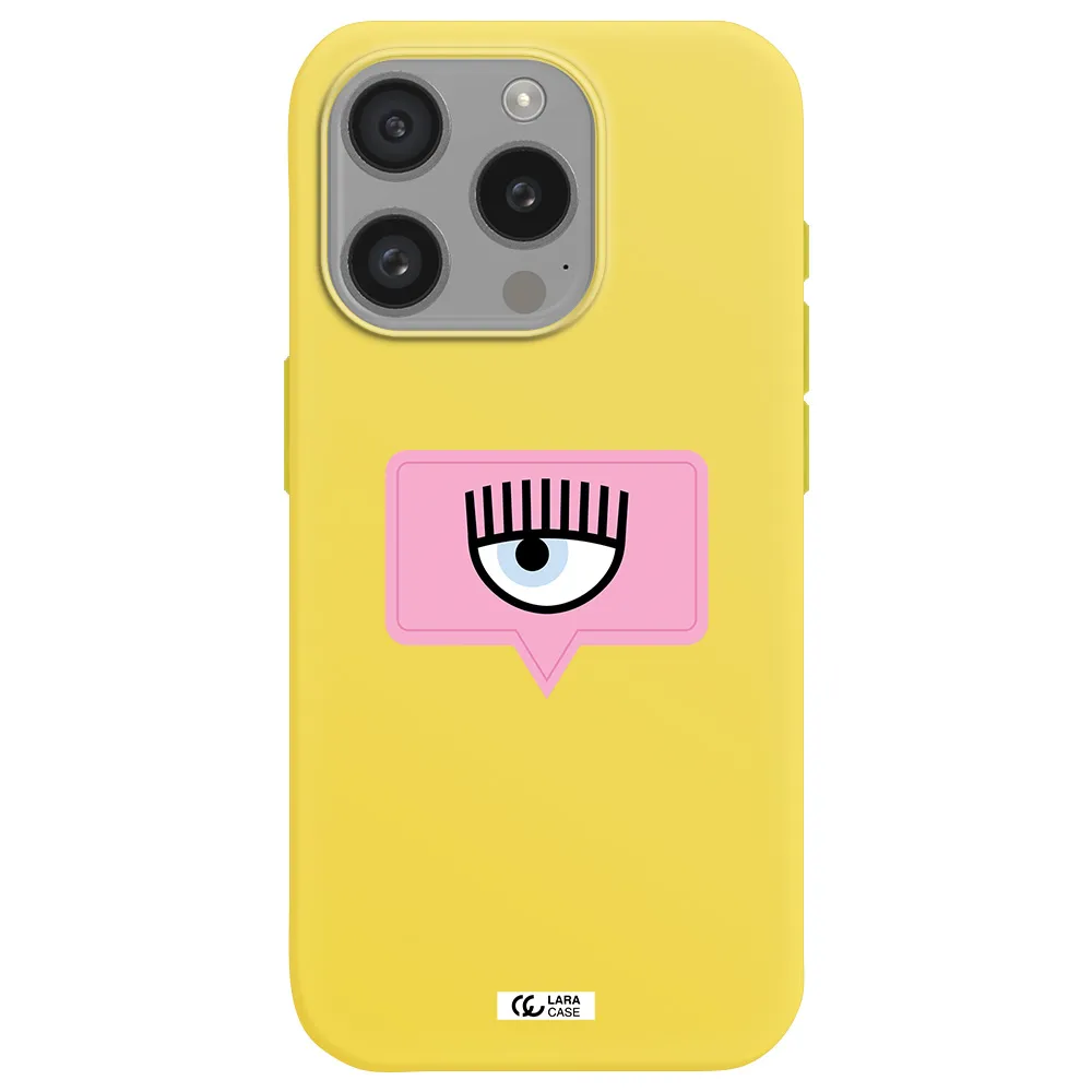 A Pink Chat Bubble With Eye And Eyelashes Apple Iphone 15 Pro Silicone Canary Yellow Case