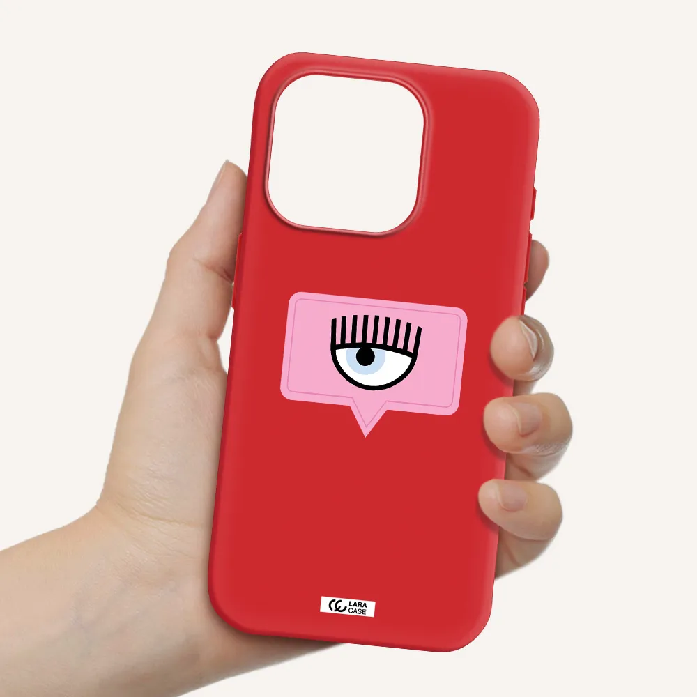 A Pink Chat Bubble With Eye And Eyelashes Apple Iphone 15 Pro Silicone Imperial Red Case