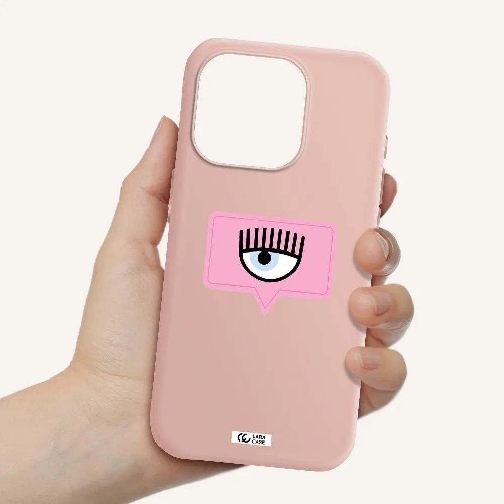 A Pink Chat Bubble With Eye And Eyelashes Apple Iphone 15 Pro Silicone Pastel Pink Case