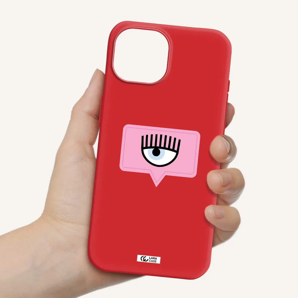 A Pink Chat Bubble With Eye And Eyelashes Apple Iphone 15 Silicone Imperial Red Case