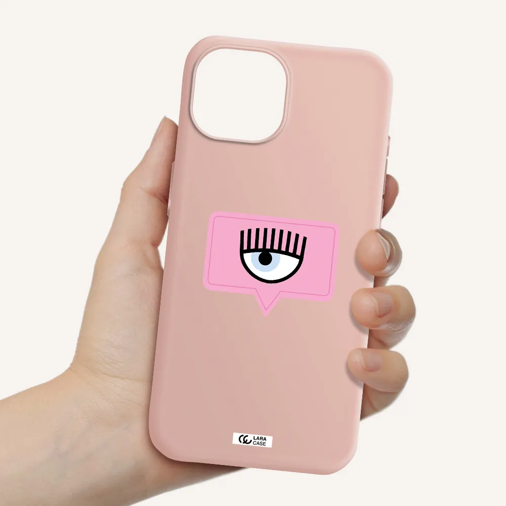 A Pink Chat Bubble With Eye And Eyelashes Apple Iphone 15 Silicone Pastel Pink Case