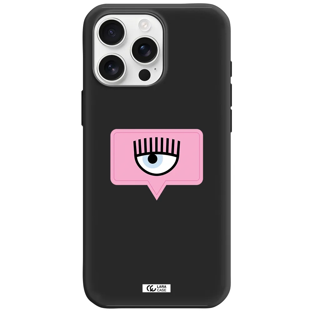 A Pink Chat Bubble With Eye And Eyelashes Apple Iphone 16 Pro Max Silicone Black Case