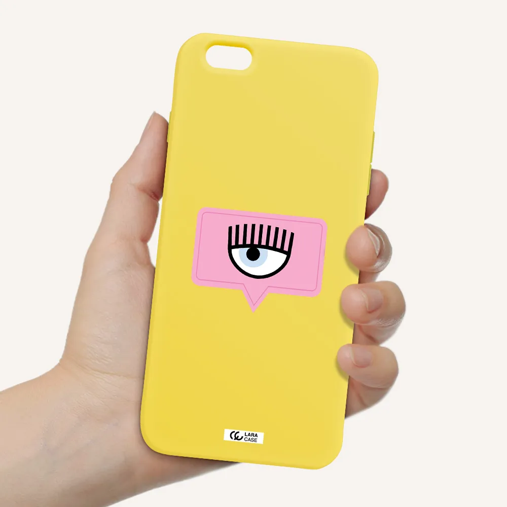 a pink chat bubble with eye and eyelashes Apple iPhone 6 plus Silicone canary yellow Case