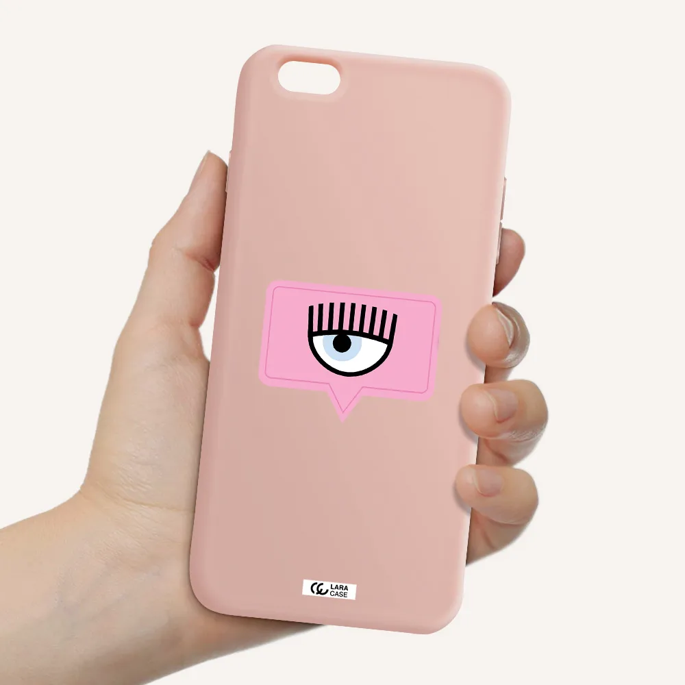 a pink chat bubble with eye and eyelashes Apple iPhone 6 plus Silicone pastel pink Case