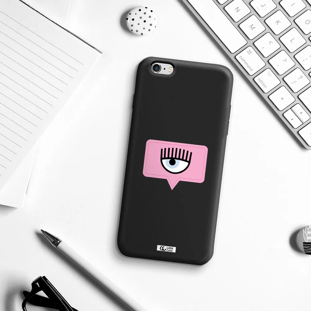 a pink chat bubble with eye and eyelashes Apple iPhone 6 s plus Silicone black Case