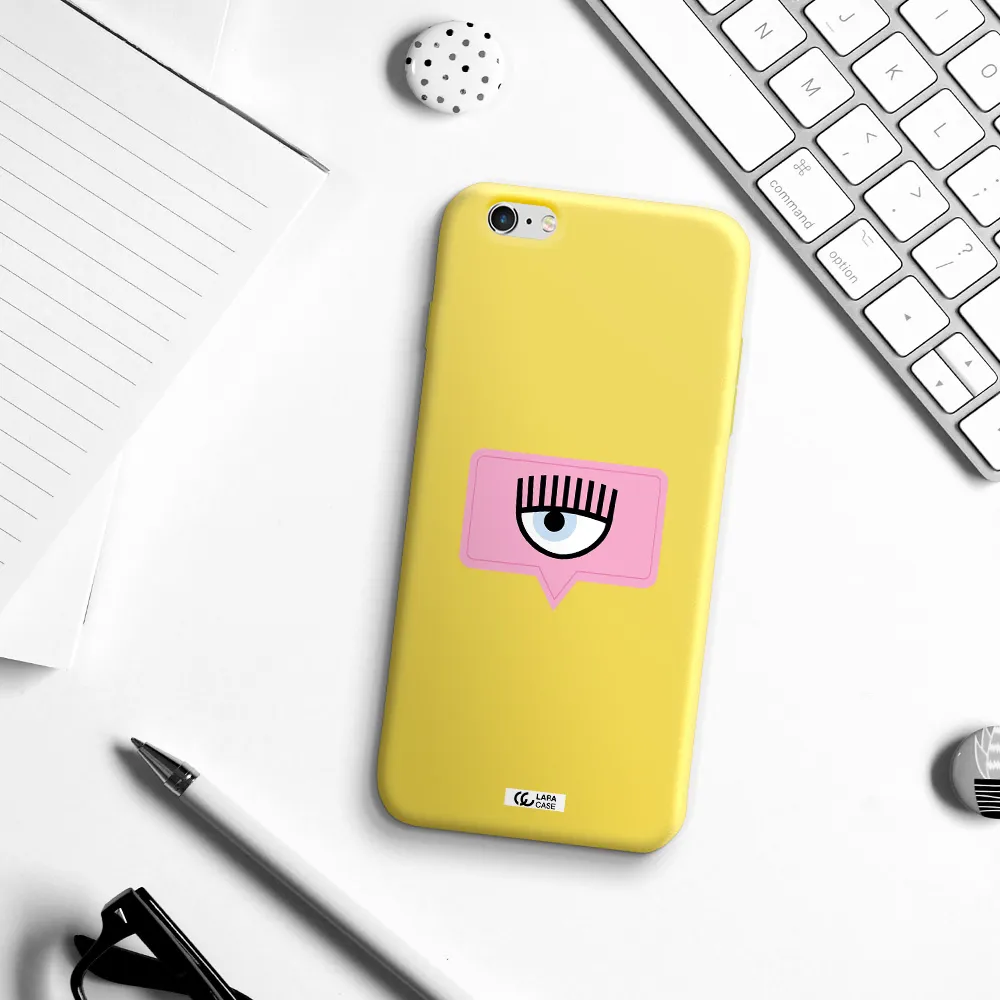 a pink chat bubble with eye and eyelashes Apple iPhone 6 s plus Silicone canary yellow Case