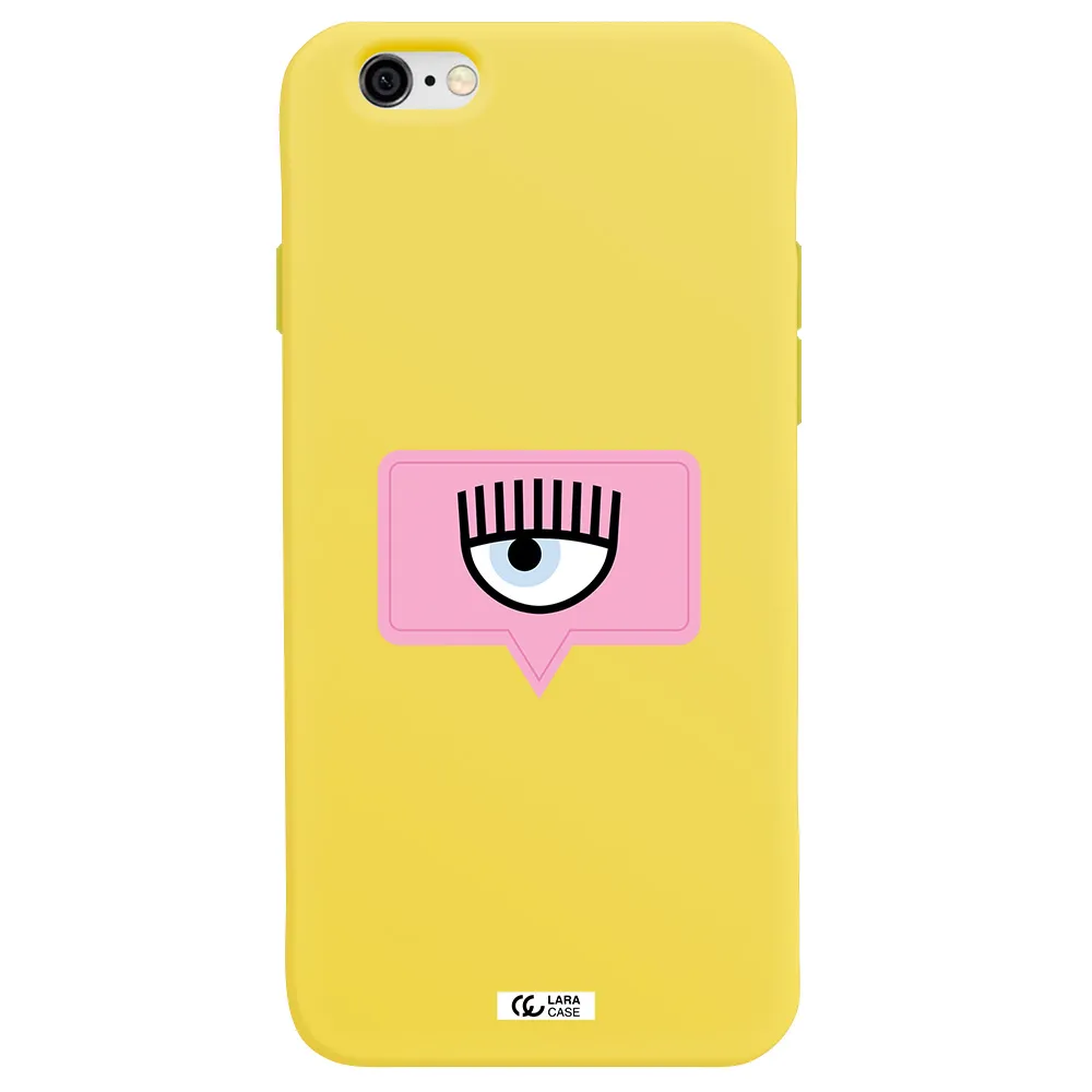 a pink chat bubble with eye and eyelashes Apple iPhone 6 Silicone canary yellow Case