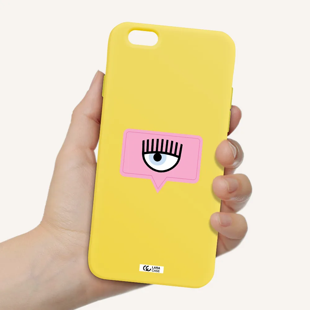 a pink chat bubble with eye and eyelashes Apple iPhone 6 Silicone canary yellow Case
