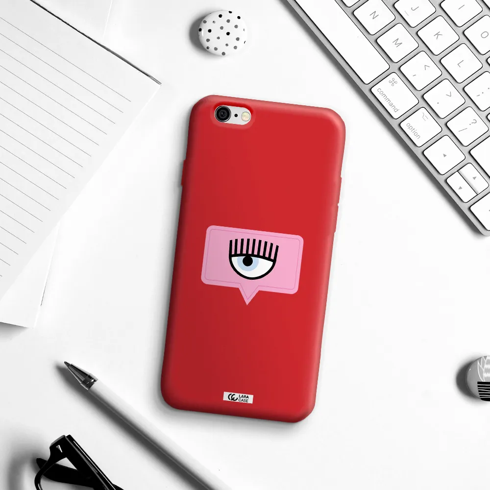 a pink chat bubble with eye and eyelashes Apple iPhone 6 Silicone Imperial Red Case