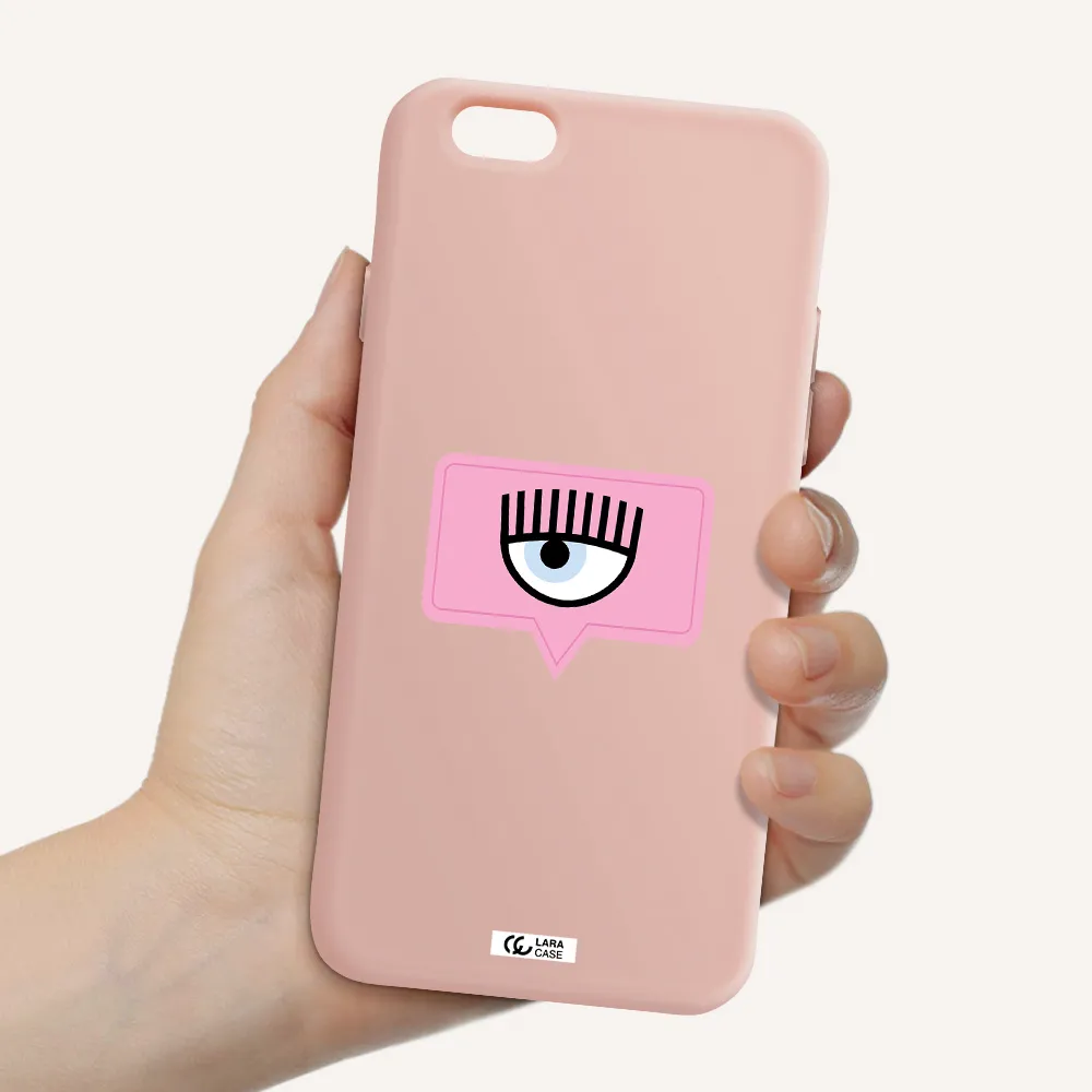 a pink chat bubble with eye and eyelashes Apple iPhone 6 Silicone pastel pink Case