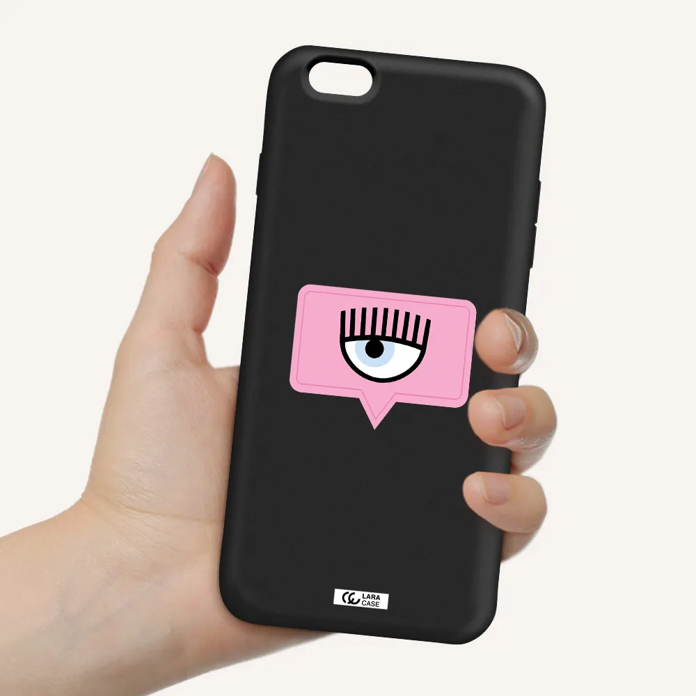 a pink chat bubble with eye and eyelashes Apple iPhone 6S Silicone black Case