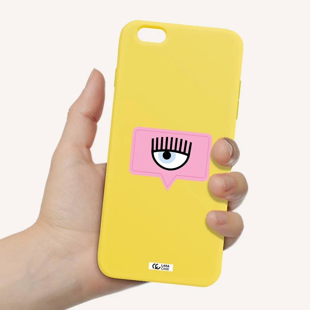 a pink chat bubble with eye and eyelashes Apple iPhone 6S Silicone canary yellow Case
