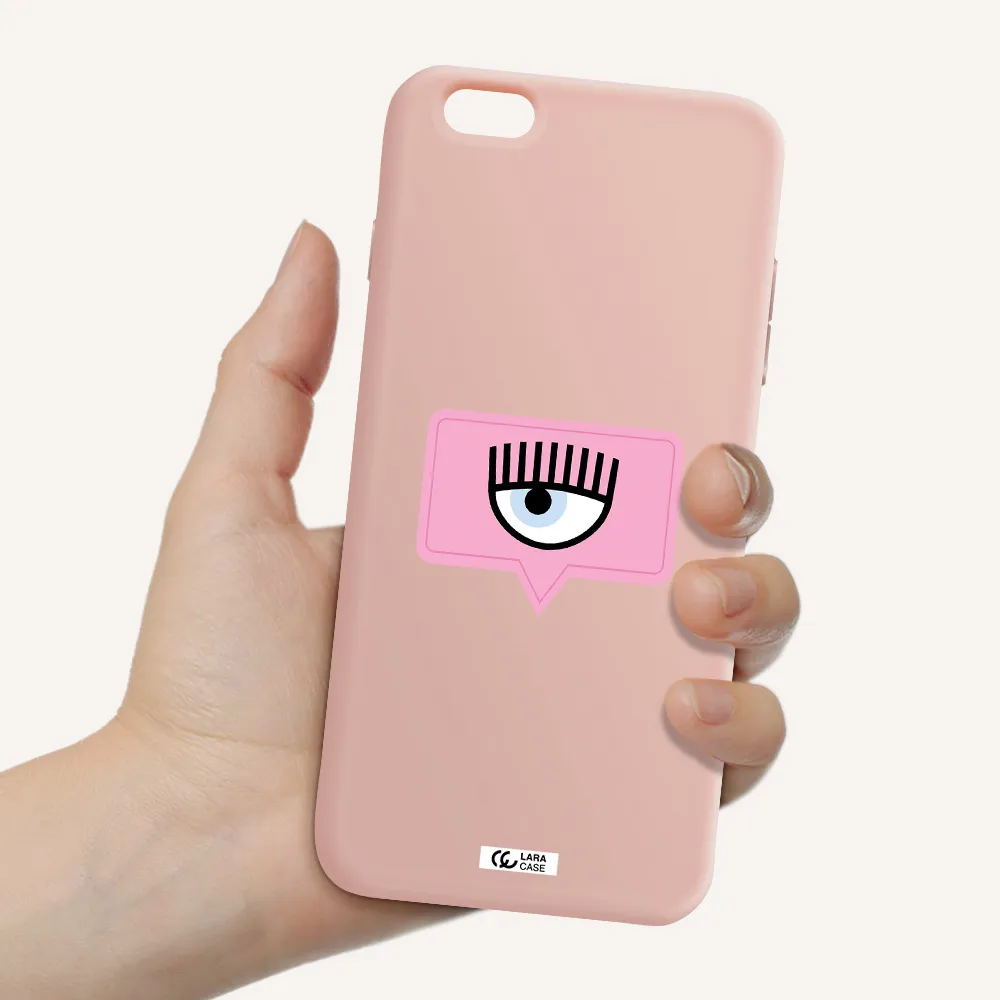 a pink chat bubble with eye and eyelashes Apple iPhone 6S Silicone pastel pink Case