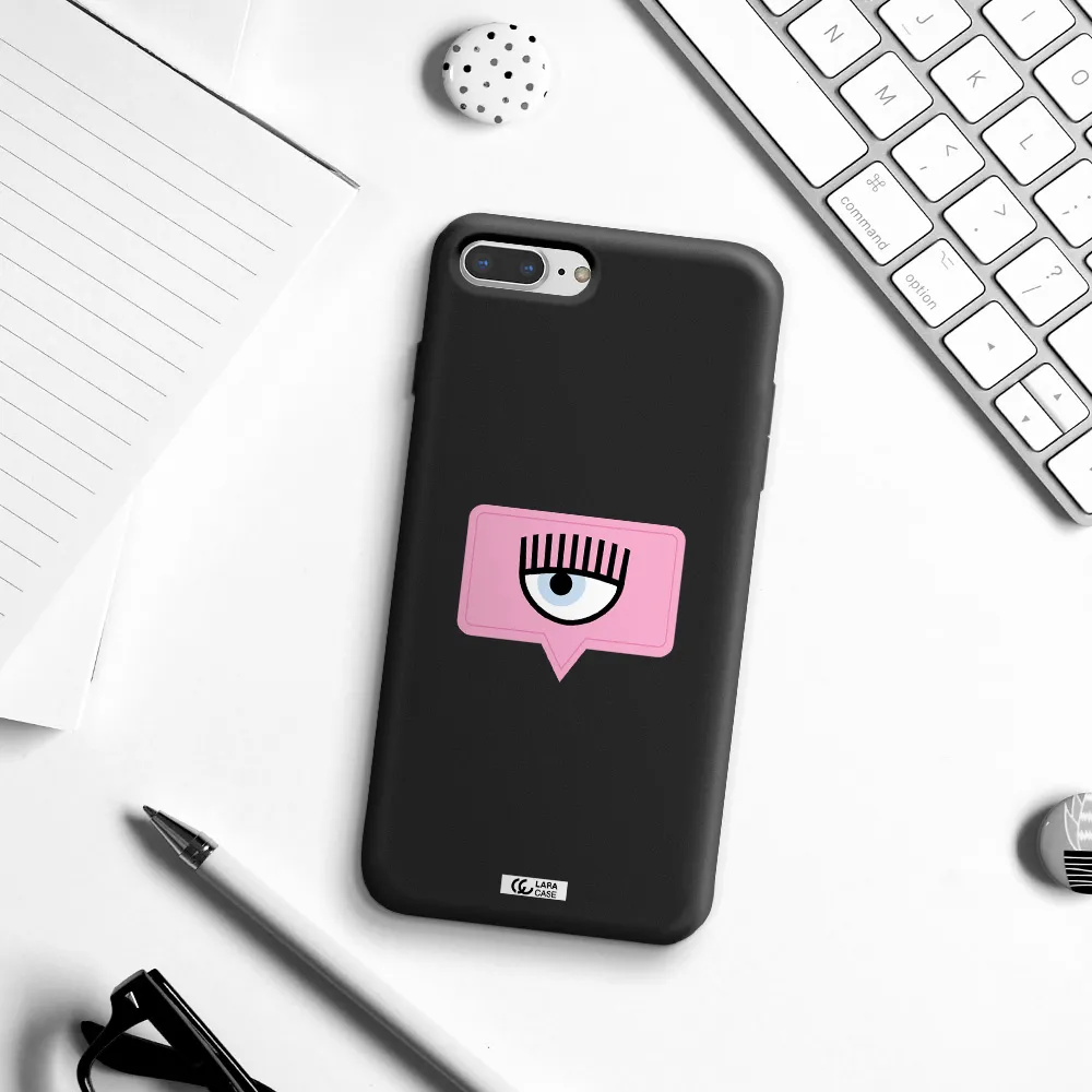 a pink chat bubble with eye and eyelashes Apple iPhone 7 plus Silicone black Case