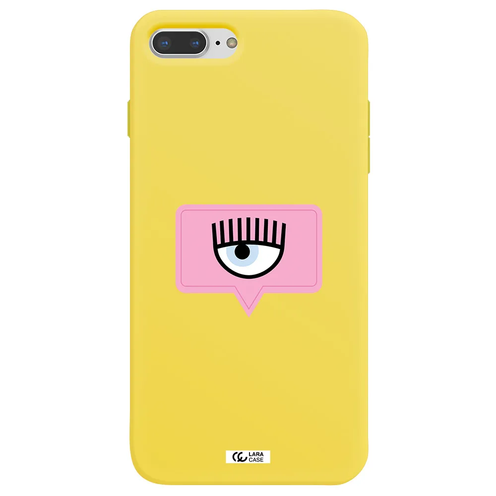 a pink chat bubble with eye and eyelashes Apple iPhone 7 plus Silicone canary yellow Case