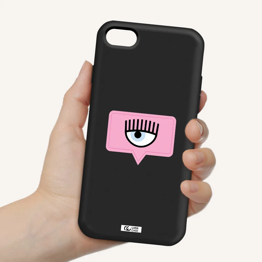 a pink chat bubble with eye and eyelashes Apple iPhone 7 Silicone black Case