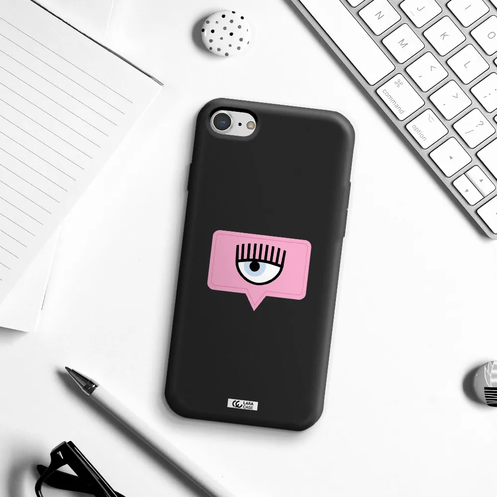 a pink chat bubble with eye and eyelashes Apple iPhone 7 Silicone black Case