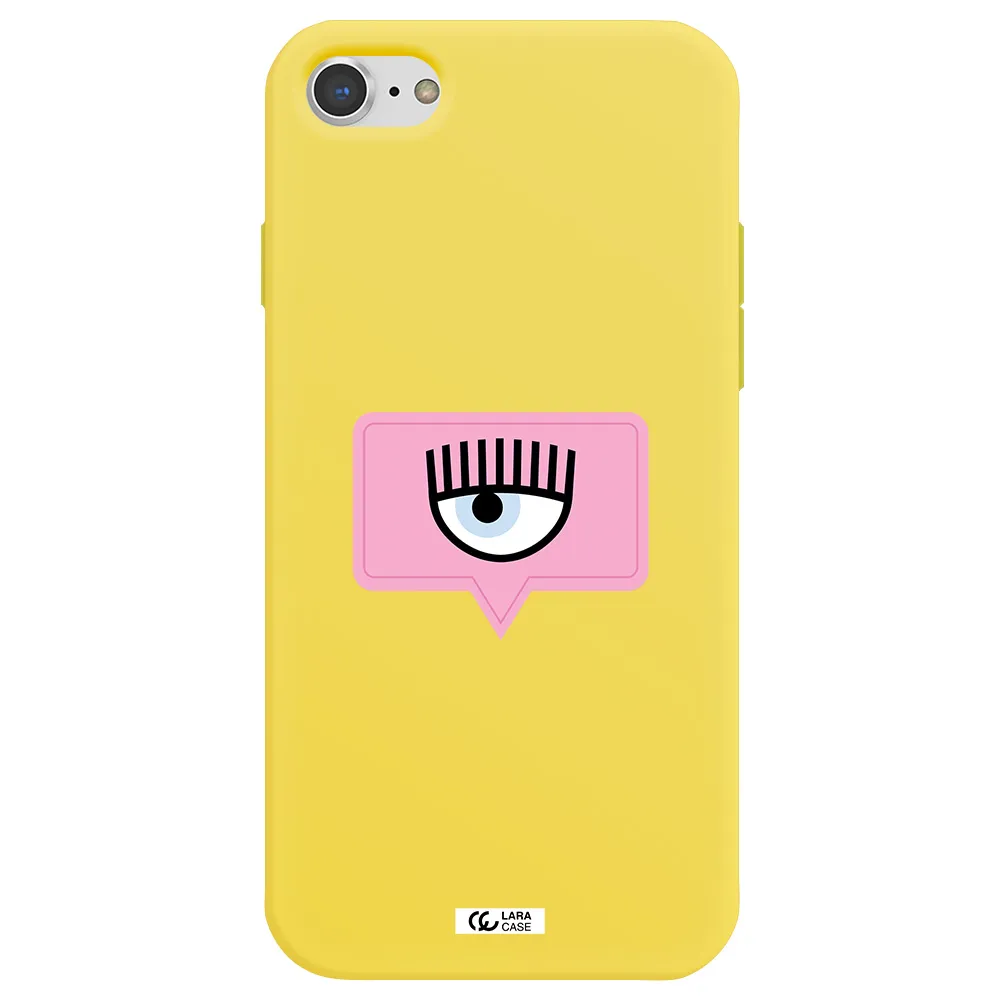 a pink chat bubble with eye and eyelashes Apple iPhone 7 Silicone canary yellow Case