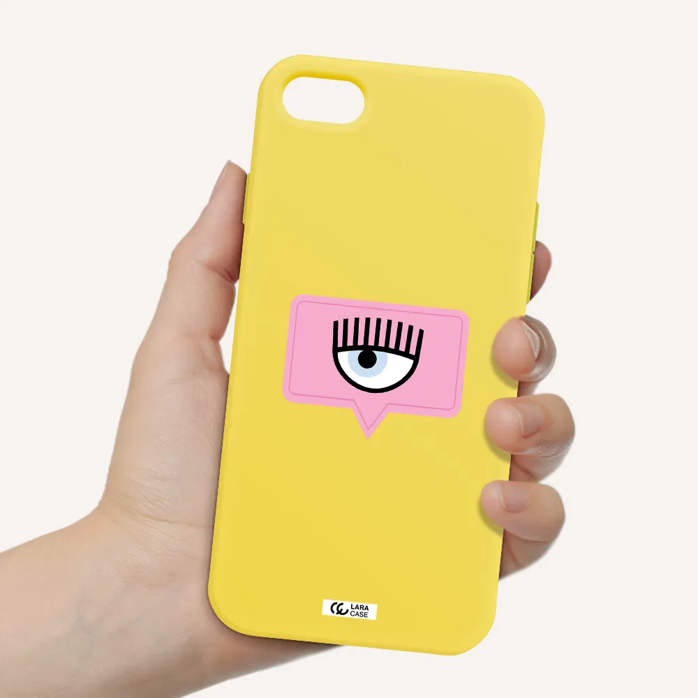 a pink chat bubble with eye and eyelashes Apple iPhone 7 Silicone canary yellow Case