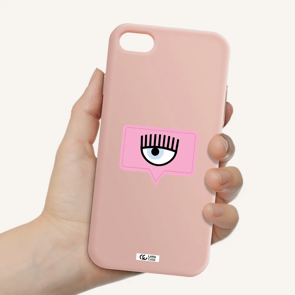 a pink chat bubble with eye and eyelashes Apple iPhone 7 Silicone pastel pink Case