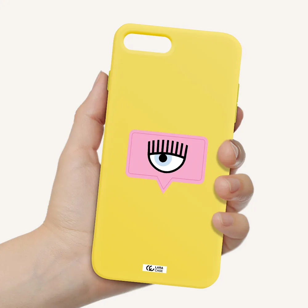 a pink chat bubble with eye and eyelashes Apple iPhone 8 plus Silicone canary yellow Case