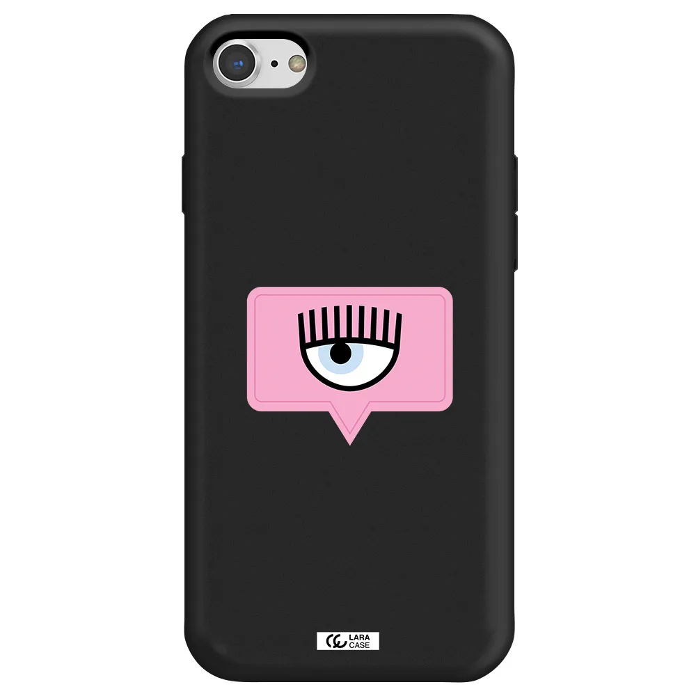 a pink chat bubble with eye and eyelashes Apple iPhone 8 Silicone black Case