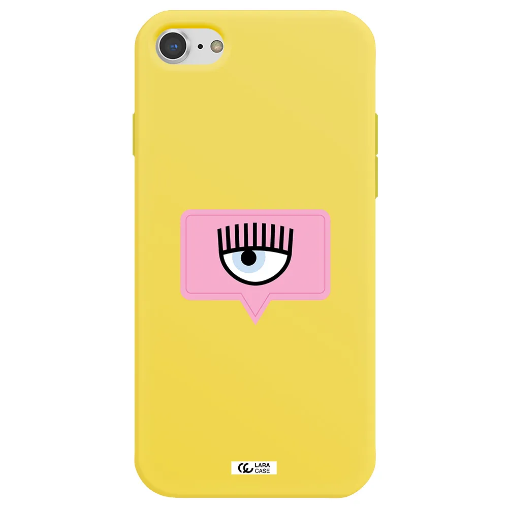 a pink chat bubble with eye and eyelashes Apple iPhone 8 Silicone canary yellow Case