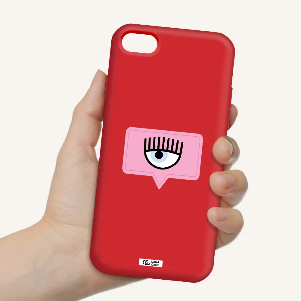 a pink chat bubble with eye and eyelashes Apple iPhone 8 Silicone Imperial Red Case