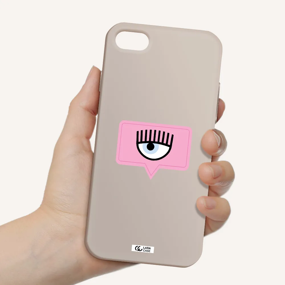 a pink chat bubble with eye and eyelashes Apple iPhone 8 Silicone Stone Case