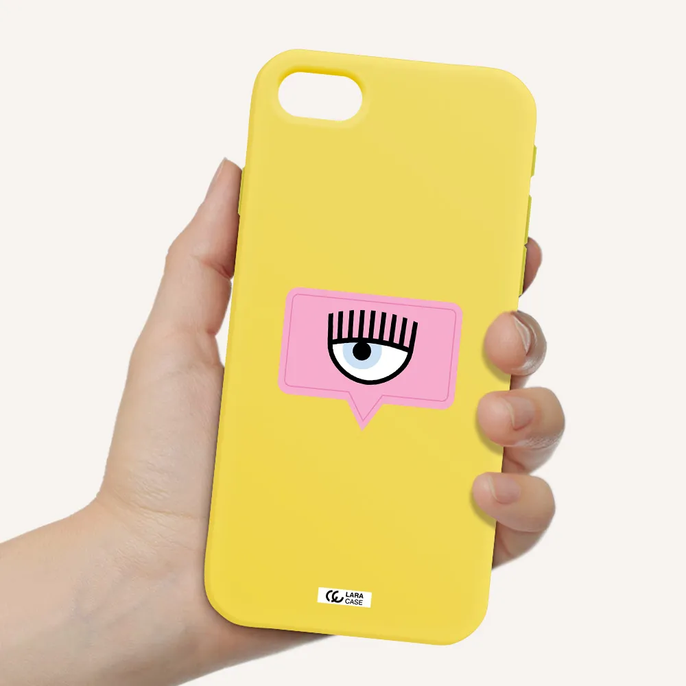a pink chat bubble with eye and eyelashes Apple iPhone se 2020 Silicone canary yellow Case